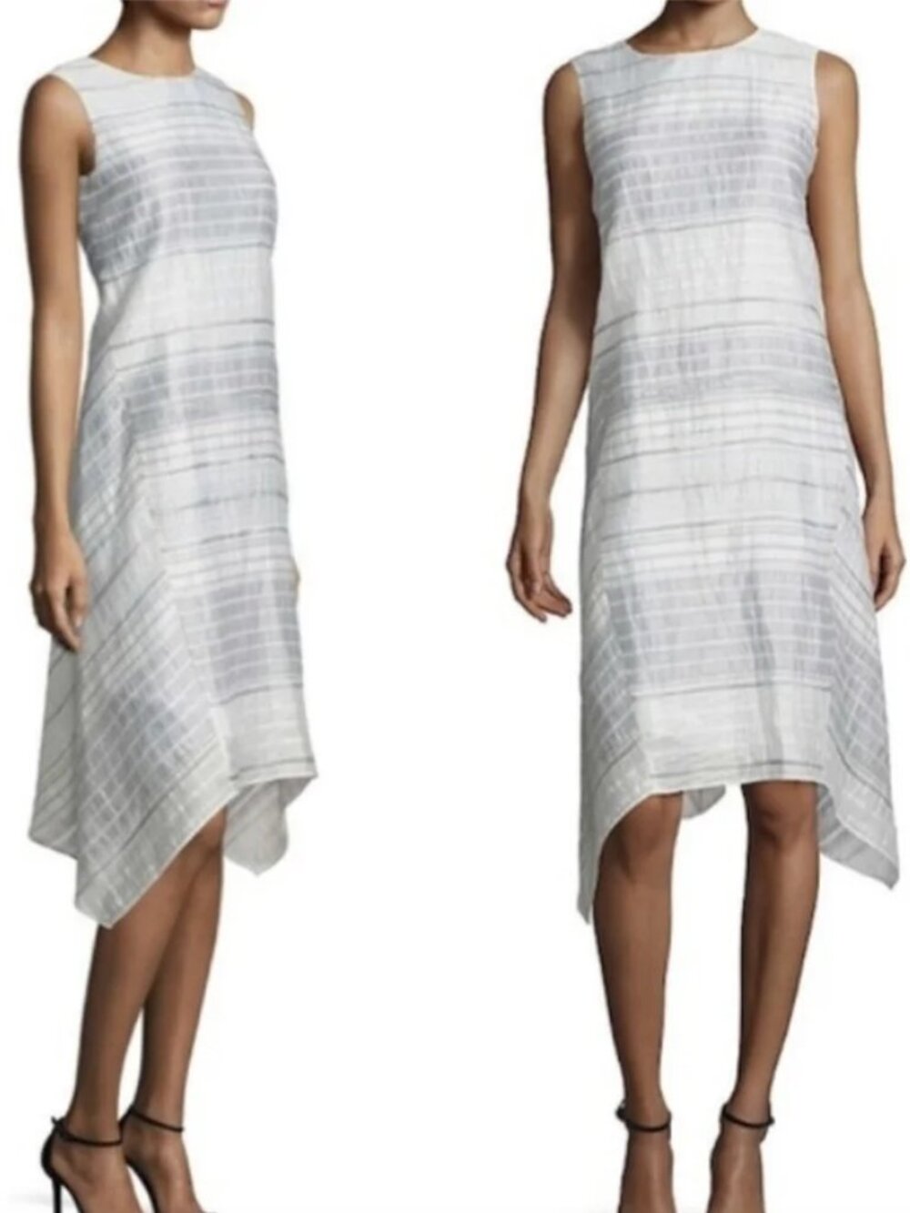 Lafayette 148 striped asymetrical dress linen blend plus sized - Picture 7 of 7